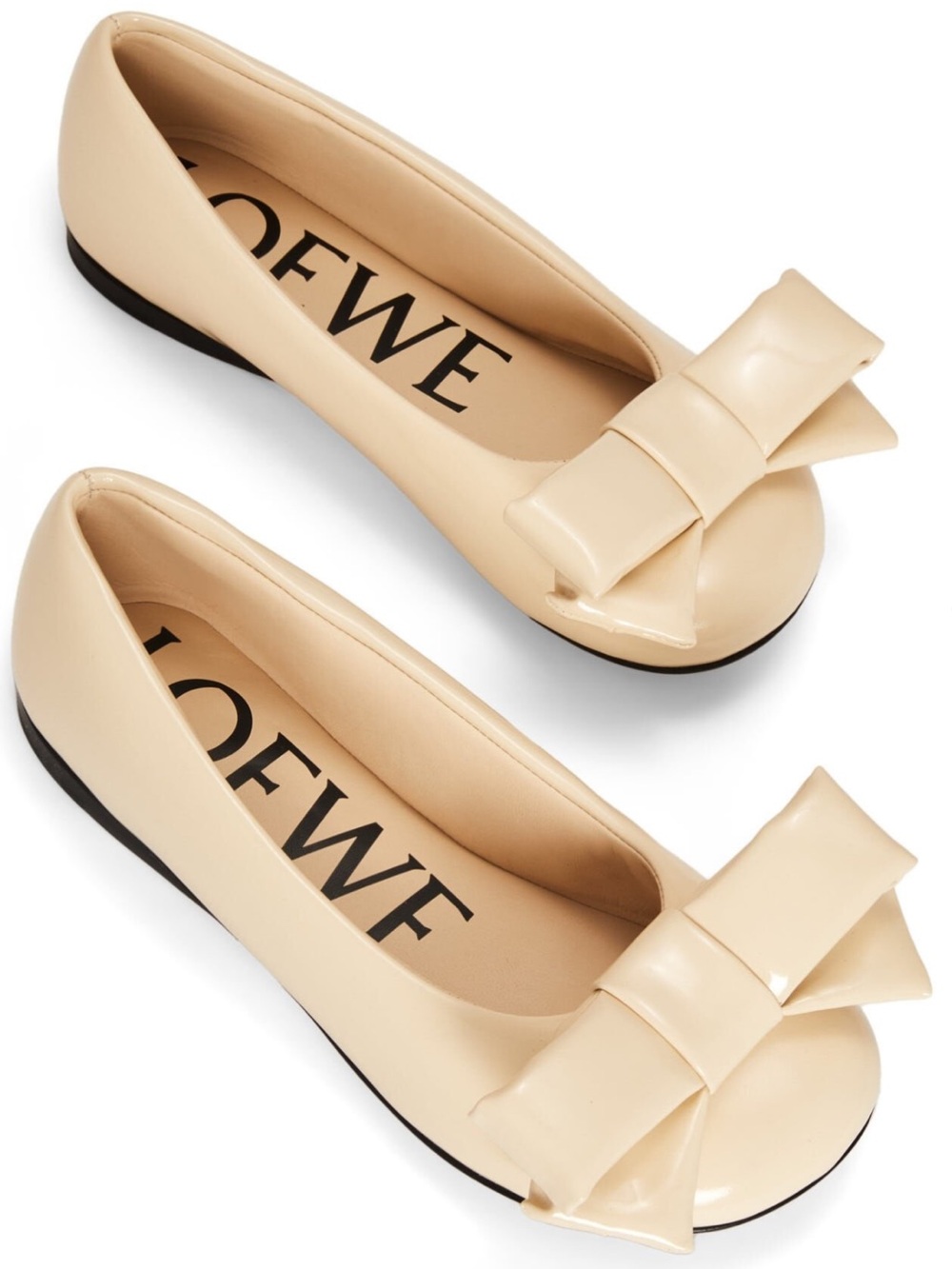 LOEWE Women’s Puffy Cream Bow Ballet Flats